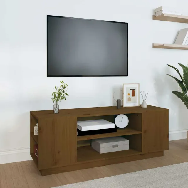 vidaXL Tv-meubel 110x35x40,5 cm massief grenenhout honingbruin bruin