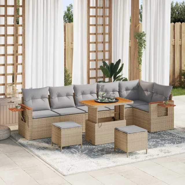 vidaXL Tuinbankenset 9 st Beige poly rattan, foto 2