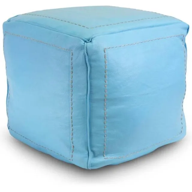 Safaary Marokkaanse Poef Leer Lichtblauw Vierkant blauw