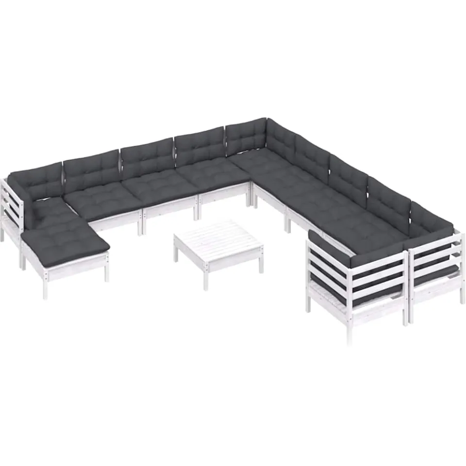 vidaXL 12-delige Loungeset met kussens grenenhout wit