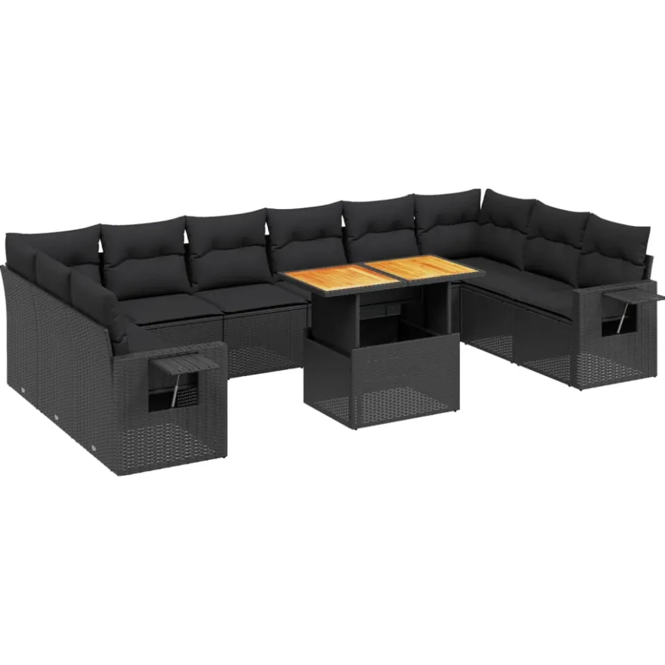 vidaXL 11-delige Loungeset met kussens poly rattan zwart