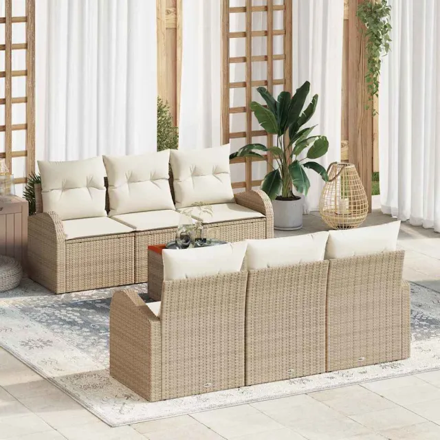 vidaXL Tuinbankenset 7 st Beige poly rattan, foto 2