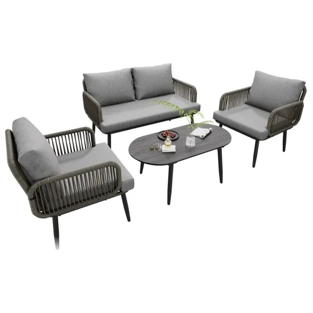 RosaBloom tuinset - Tuinbank - Tuinstoel - Loungeset - Tuinmeubelset - Met Zit en Rugkussens - Met Salontafel - Grijs