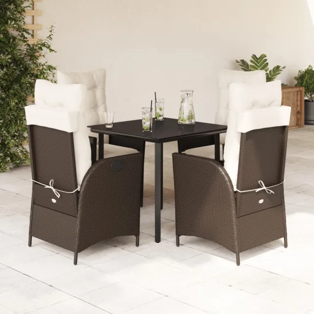 vidaXL 5-delige Tuinset met kussens poly rattan bruin