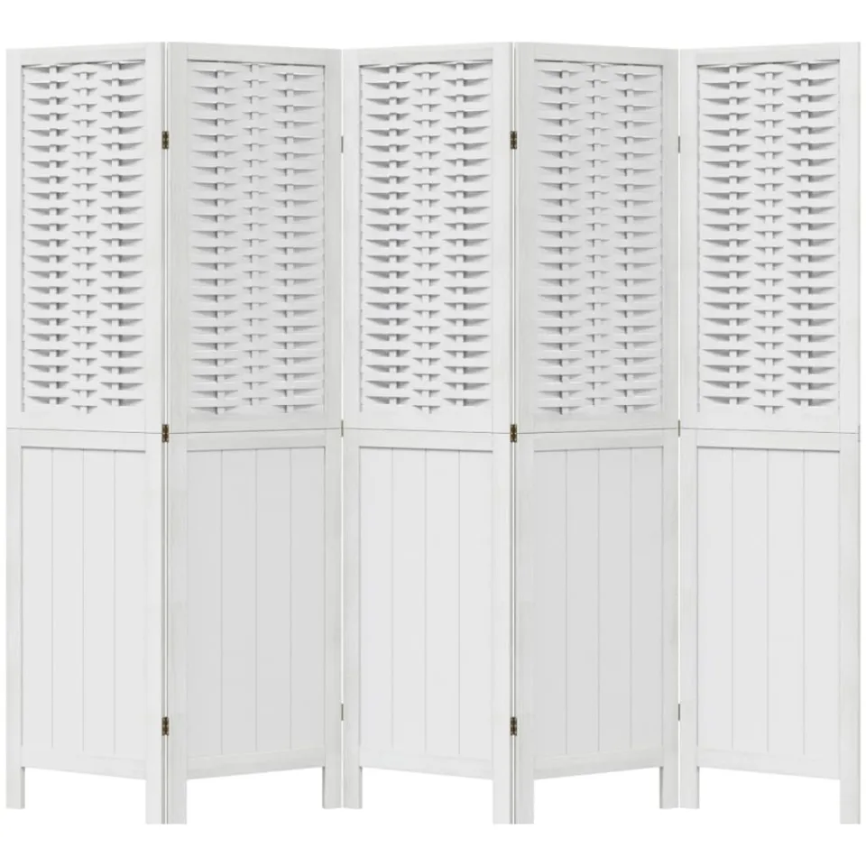 vidaXL Kamerscherm met 5 panelen massief paulowniahout wit, foto 4