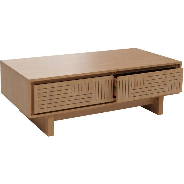 MCW Salontafel MCW-O33, salontafel woonkamer bijzettafel, 2 lades 2 vakken, melamine 40x120x60cm ~ elme naturel