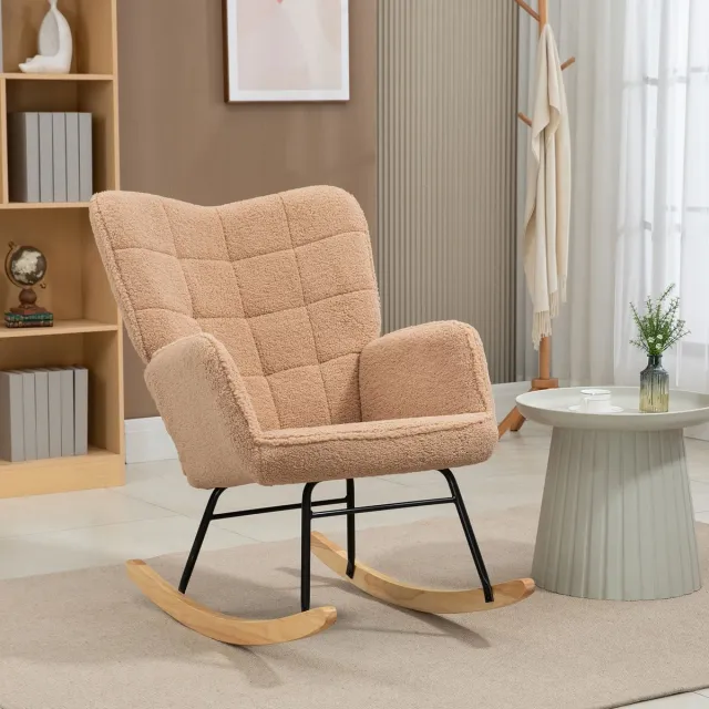 REDOM Schommelstoel - Hoge Rugleuning En Armleuningen - Elegant - Voor Woonkamer Of Slaapkamer - Polyester - Bruin