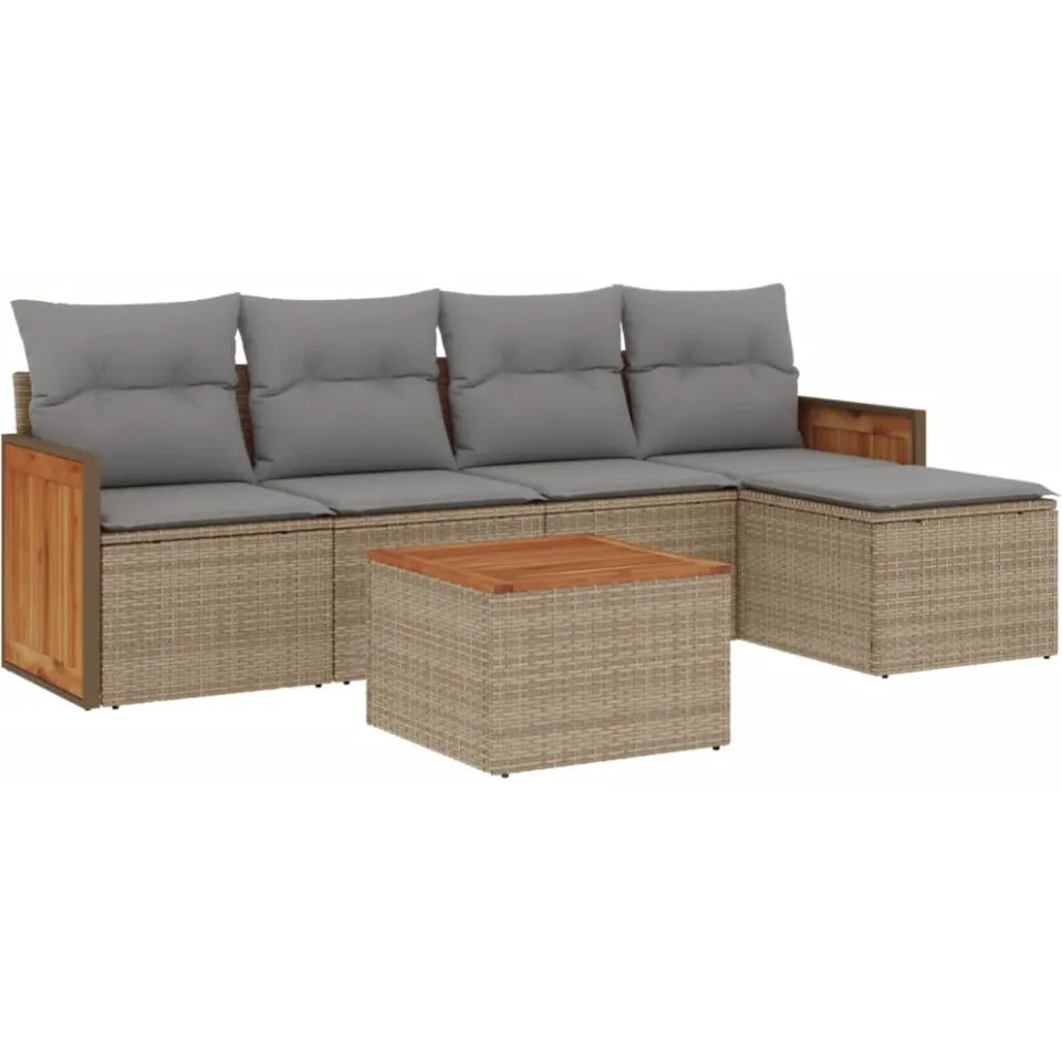vidaXL 6-delige Loungeset met kussens poly rattan beige, foto 3
