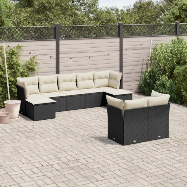 vidaXL 9-delige Loungeset met kussens poly rattan zwart, foto 2