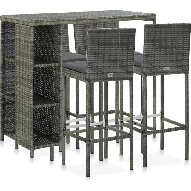 vidaXL 5-delige Tuinbarset met kussens poly rattan grijs, foto 2