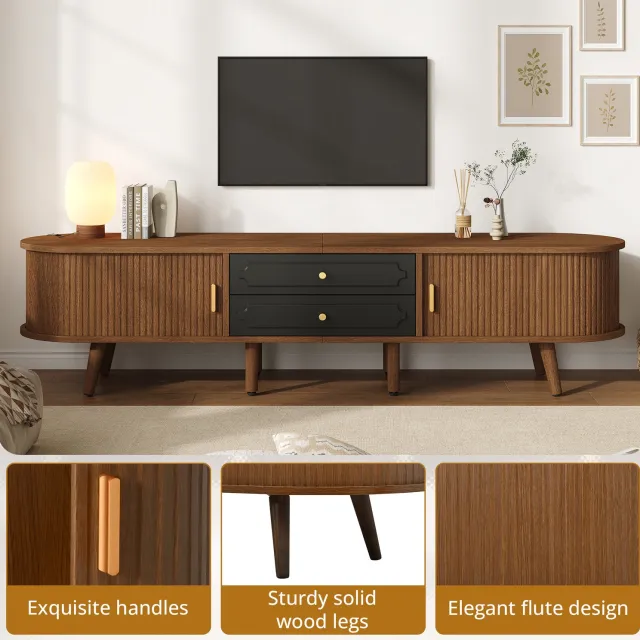 STILVORA Tv-Meubel - 2 Lades en 2 Schuifdeuren met Verstelbare Planken - Voor de Woonkamer - MDF en Hout - Walnootkleur - 170x40x43 cm