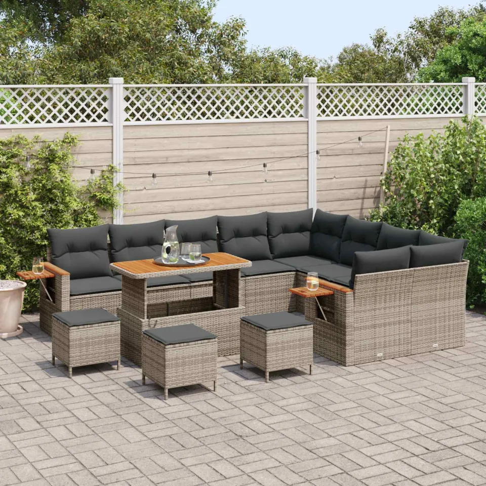 vidaXL Tuinbankenset 13 st Grijs poly rattan, foto 2
