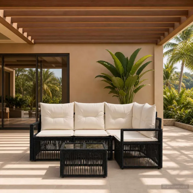 vidaXL Tuinbankenset 5 st Zwart poly rattan, foto 2
