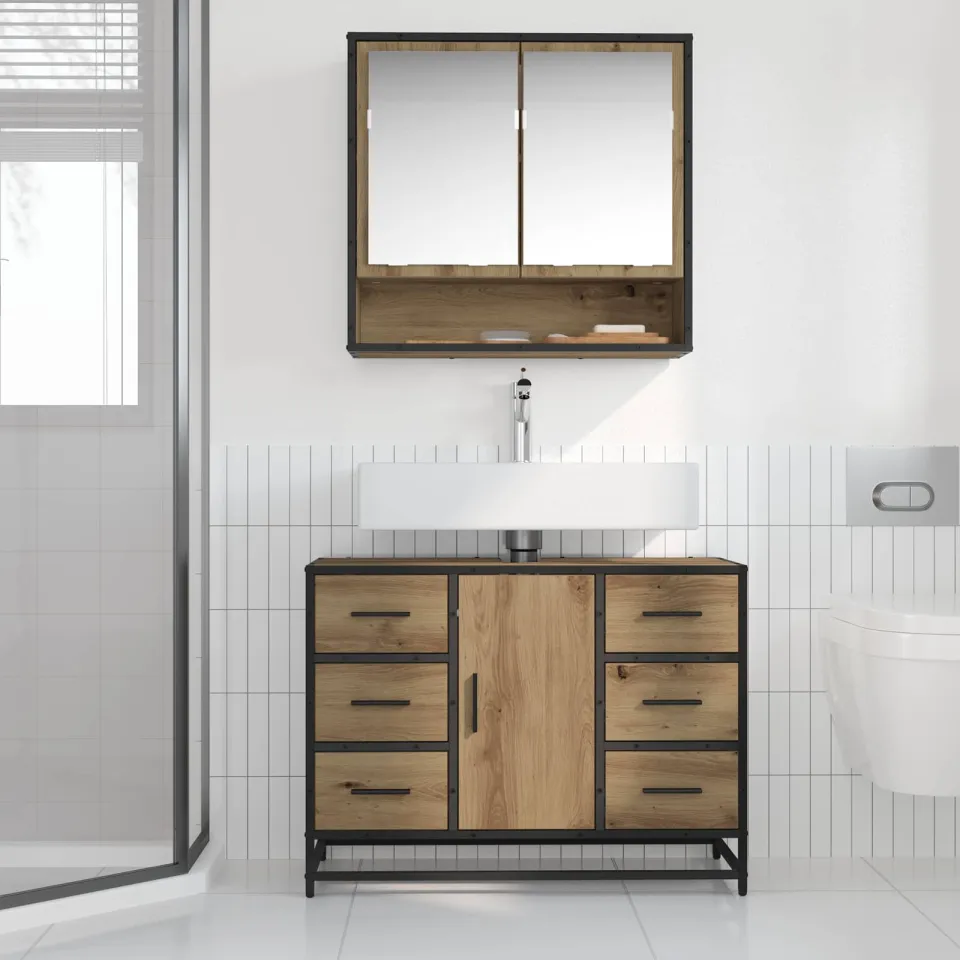 vidaXL Badkamerkast Artisan Eiken 80 x 33 x 60 cm Bewerkt hout, foto 4