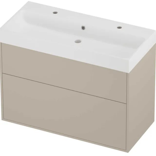 Proline Podium Badmeubelset Polystone Loft In Kader 100x46x75 cm Mat White Soft Linen Beige