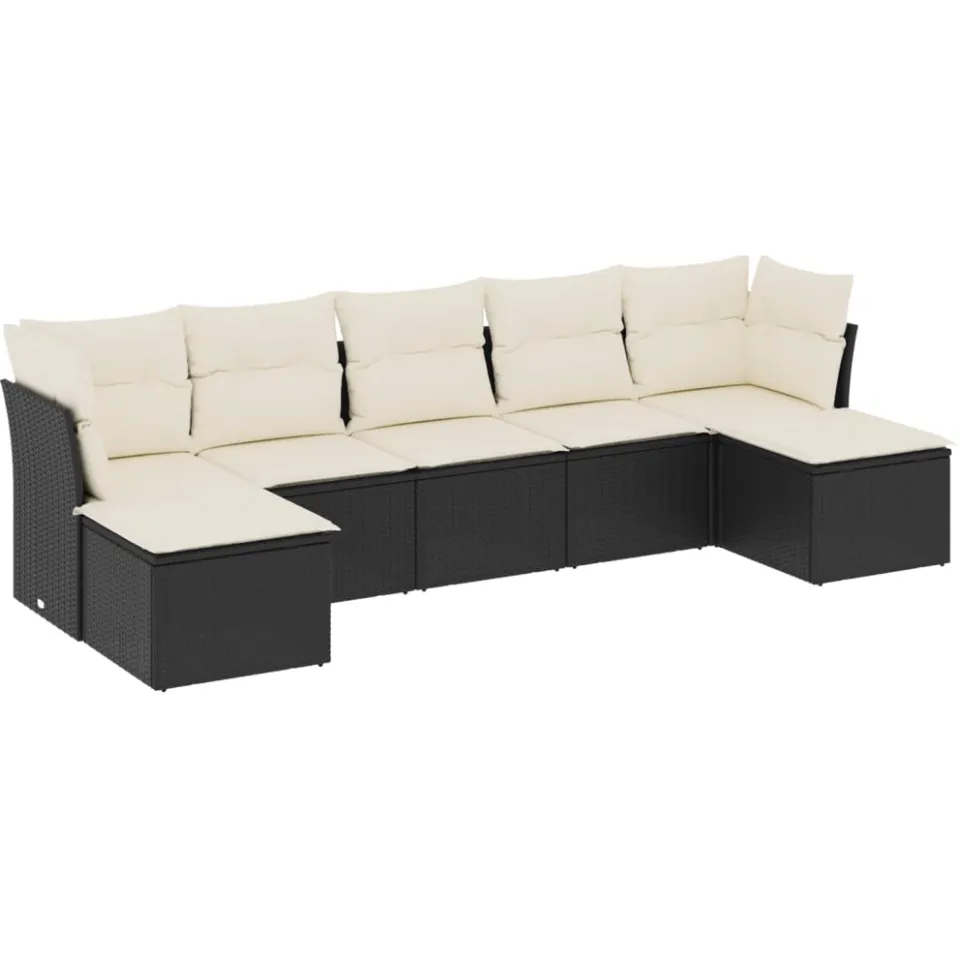 vidaXL 7-delige Loungeset met kussens poly rattan zwart, foto 3