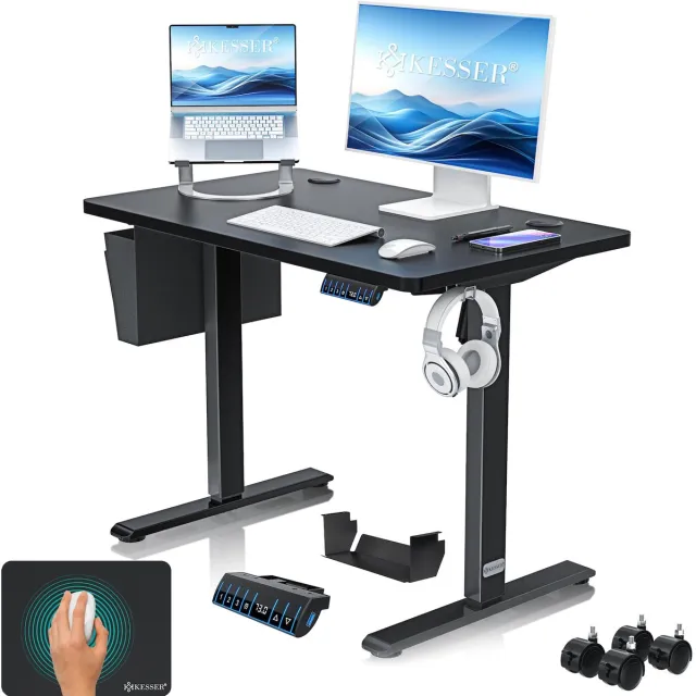 Kesser Elektrisch in hoogte verstelbaar bureau | Ergonomisch zit-sta bureau | 3-functie zwart