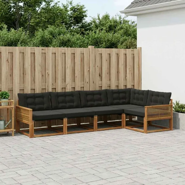 vidaXL Buiten bankenset 5 st 5-zits Naturel en Zwart