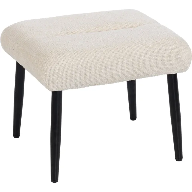 Homona Voetenbank - Met chenille bekleding en 10 cm dik kussen - Met stalen poten en antislipvoetjes - 45 x 41 x 38 cm - Crèmewit