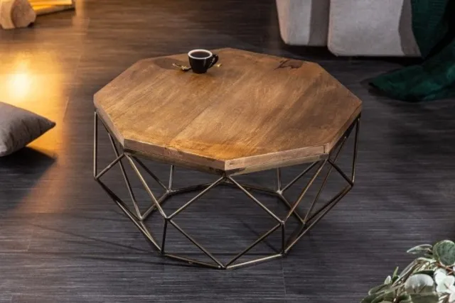 Invicta Interior Design salontafel DIAMOND 70cm natuurlijk mangohout massief messing ijzeren frame - 40391 Zie omschrijving