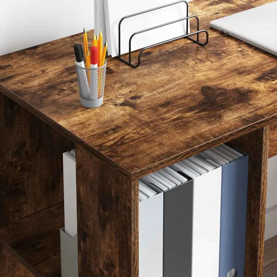 vidaXL Bureau Gerookt eiken 130 x 50,5 x 75 cm Bewerkt hout, foto 4