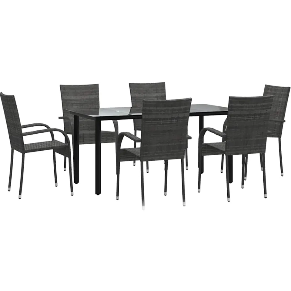 vidaXL 7-delige Tuinset poly rattan grijs