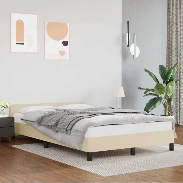 vidaXL Bedframe met hoofdeinde zonder matras 120x200 cm crèmekleurig