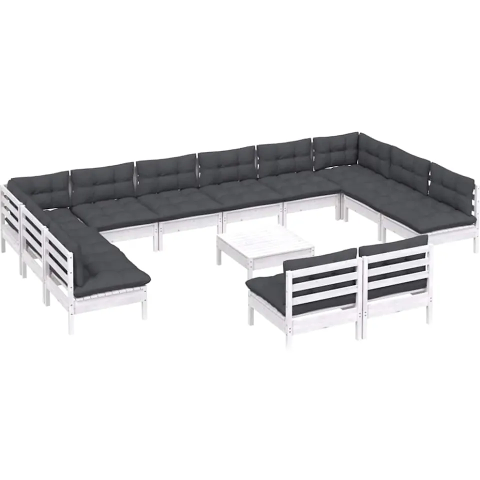 vidaXL 13-delige Loungeset met kussens massief grenenhout wit