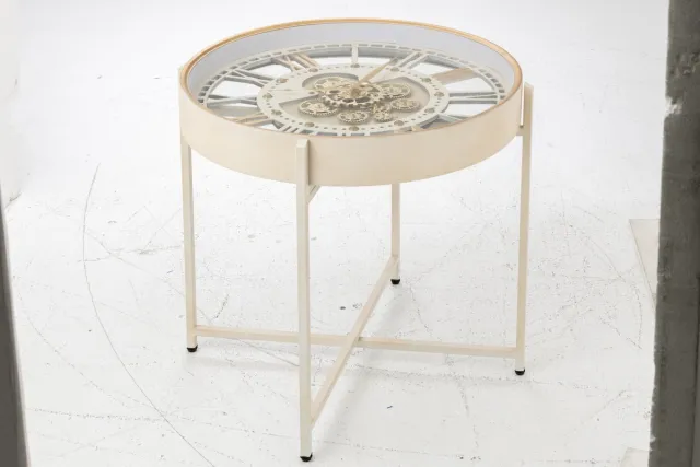 J-Line Salontafel met klok - ijzer - wit/goud