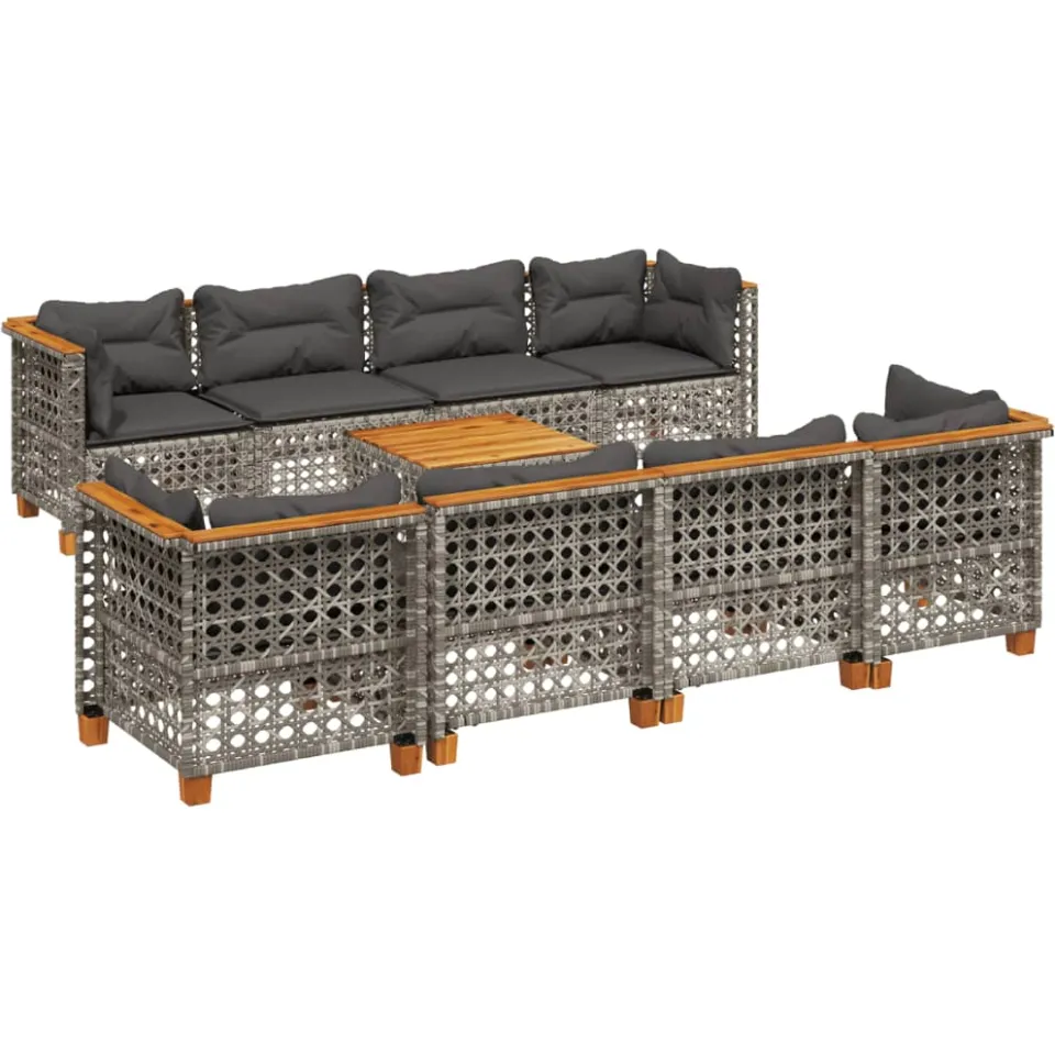 vidaXL 9-delige Loungeset met kussens poly rattan grijs, foto 3