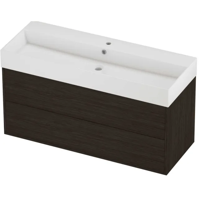 Proline Zara Badmeubelset Porselein Loft 1 Kraangat Voor Grepen 120x46x65 cm Glans Wit Mokka Oak Eiken