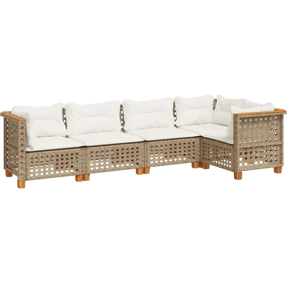 vidaXL 5-delige Loungeset met kussens poly rattan beige