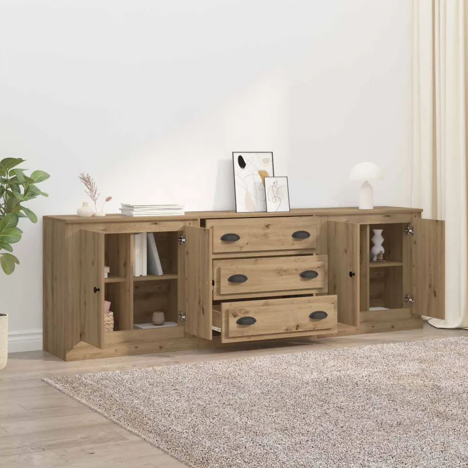 vidaXL Dressoirs 3 st Artisanaal eiken 210 x 35,5 x 67,5 cm, foto 4