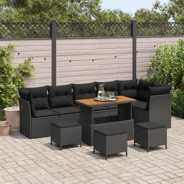 vidaXL Tuinbankenset 10 st Zwart poly rattan, foto 2