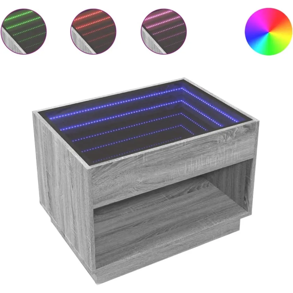 vidaXL Salontafel met Infinity LED 70x50x50 cm grijs sonoma eikenkleur, foto 3