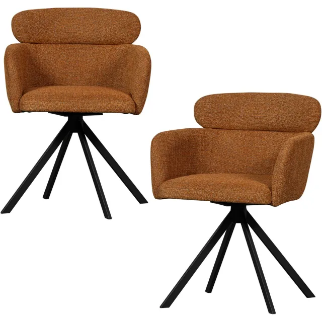 WOOOD Fenne Draaibare Eetkamerstoelen - Geweven Stof - Ginger - Set van 2
