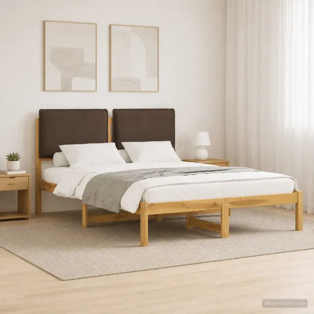 vidaXL Bedframe met gestoffeerd hoofdbord Whitewash en taupe Bruin