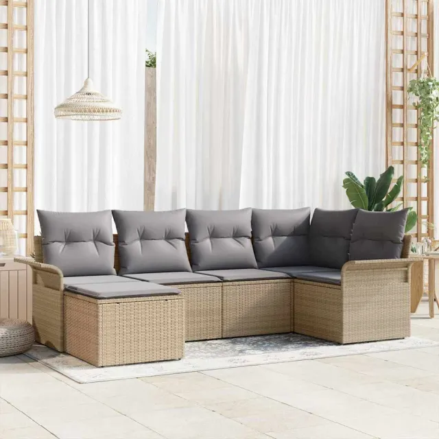 vidaXL Tuin Sofa Set 6 st Beige poly rattan, foto 2