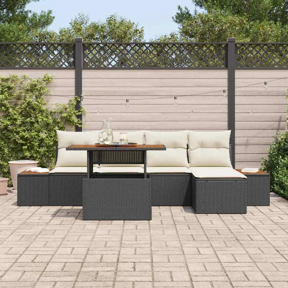 vidaXL Tuin Sofa Set 6 st Zwart Poly riet, foto 3