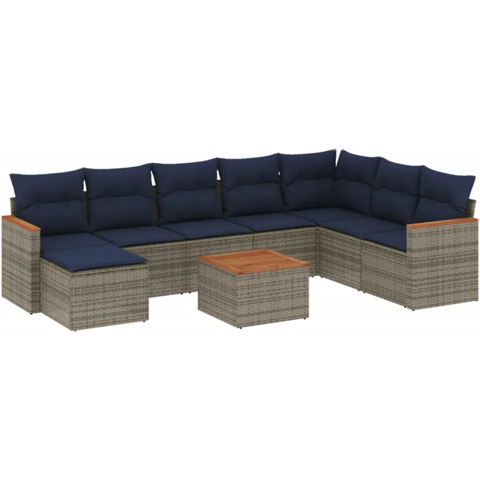 vidaXL 9-delige tuinbankset met kussens, grijs polyrotan, foto 3