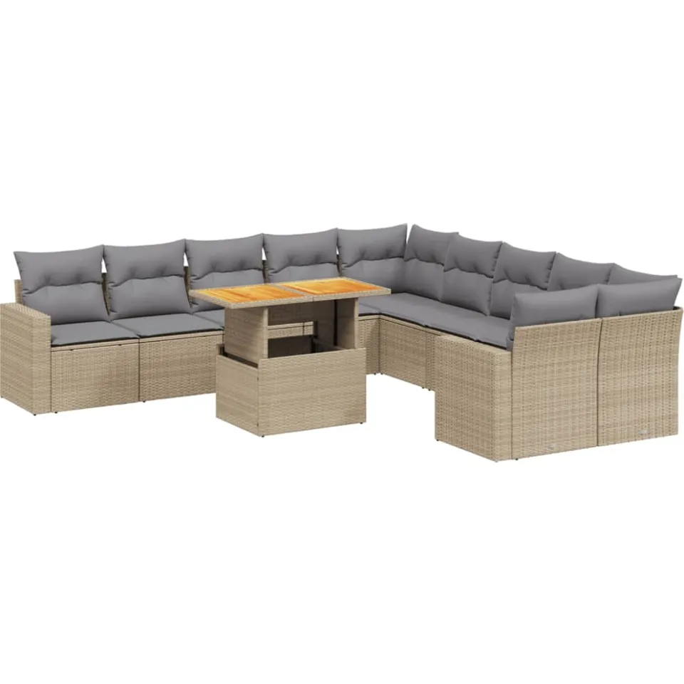vidaXL 11-delige Tuinset met kussens poly rattan beige, foto 3