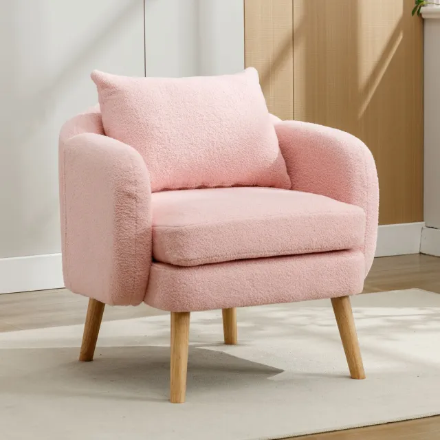 MEUNIQ fauteuil teddy velvet 71 x 72 x 79 cm met verstelbare rugleuning, los rugkussen en 14 cm dik zitkussen, 1-zits loungestoel voor woonkamer of slaapkamer, roze