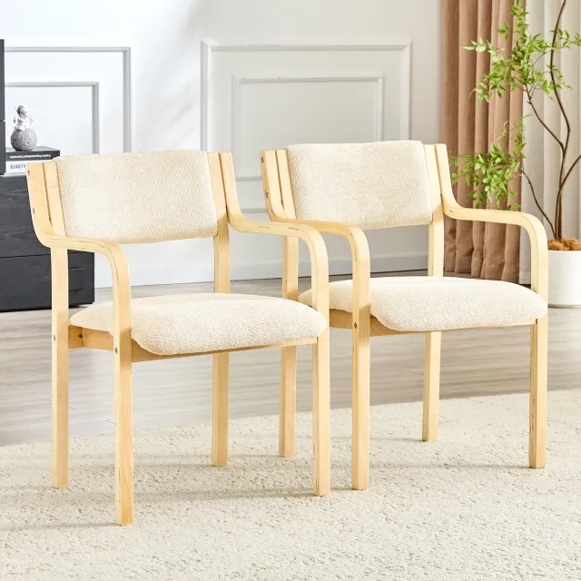 DESMIU Eetkamerstoel Set Van 2 - Met Armleuningen En Teddystof - Scandinavisch Voor Eetkamer, Keuken En Woonkamer - Hout - Wit
