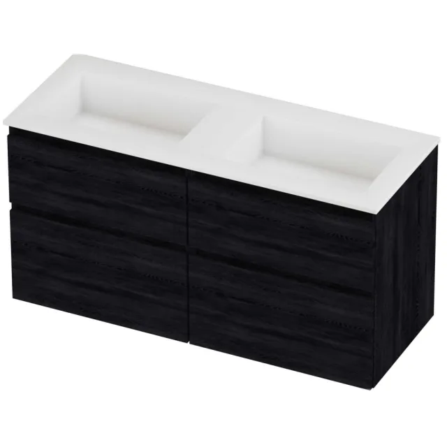 Proline Aristo Badmeubelset Polystone Elegant Dubbel 120x46x62 cm Mat White Black Oak Eiken