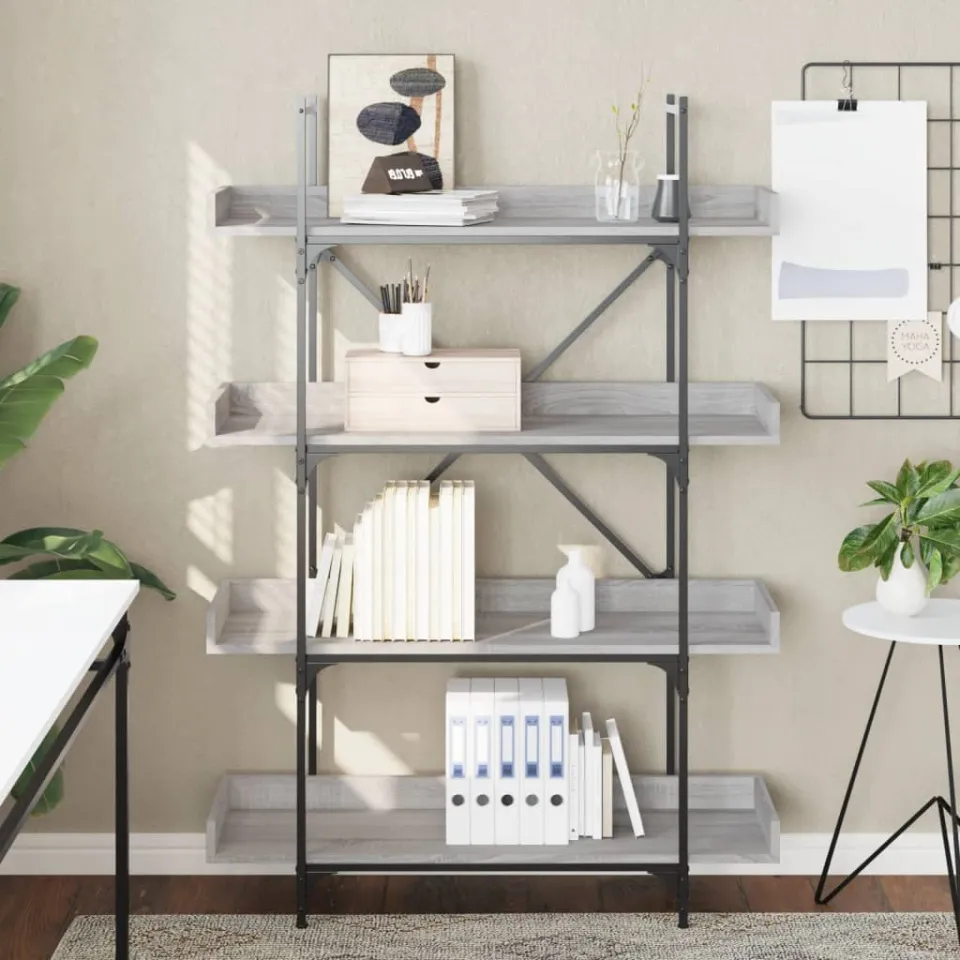 vidaXL Boekenkast 4-laags 100x33x145,5 cm bewerkt hout grijs sonoma, foto 3