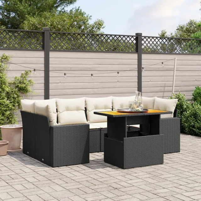 vidaXL 7-delige Loungeset met kussens poly rattan zwart, foto 2