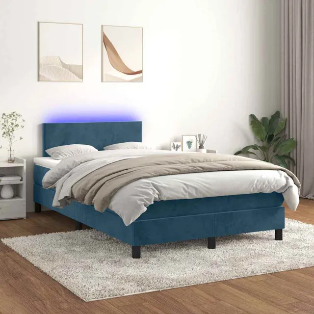 vidaXL Boxspring met matras en LED fluweel donkerblauw 120x200 cm blauw
