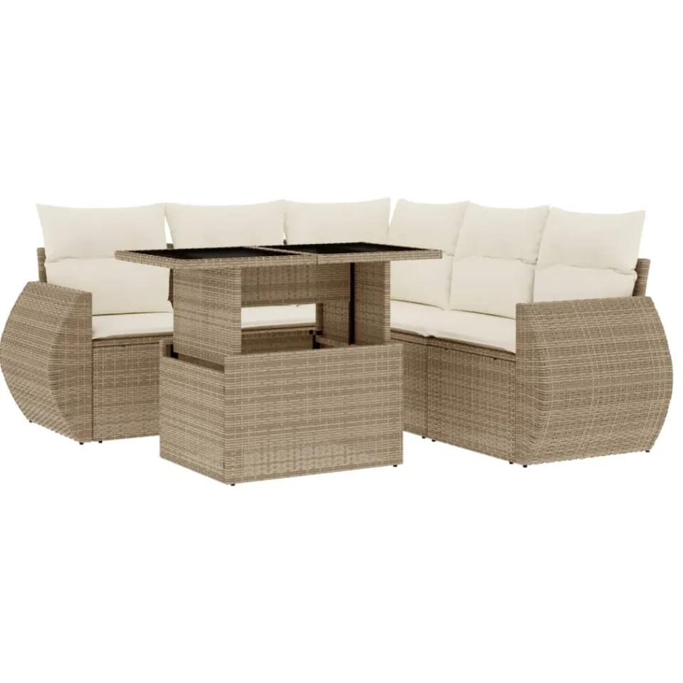 vidaXL 6-delige Loungeset met kussens poly rattan beige, foto 3