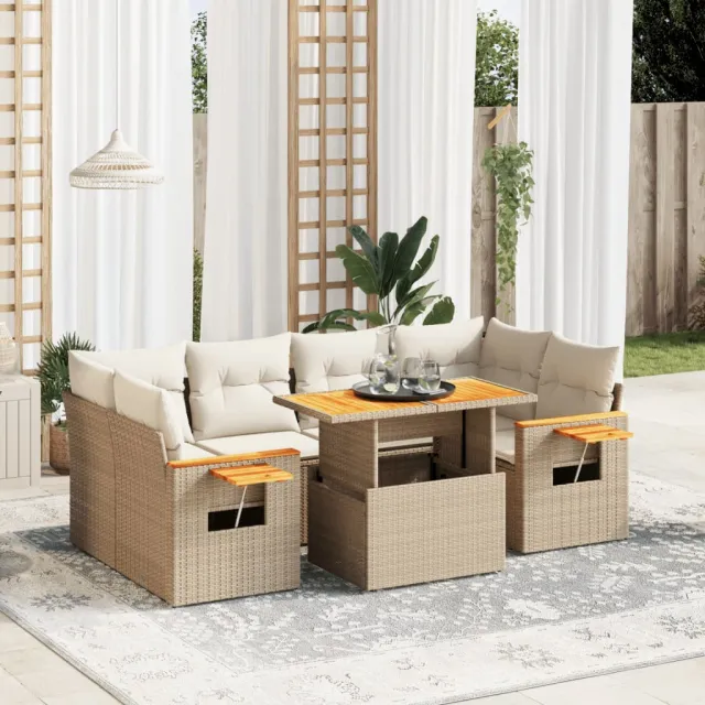 vidaXL 7-delige Loungeset met kussens poly rattan beige, foto 2