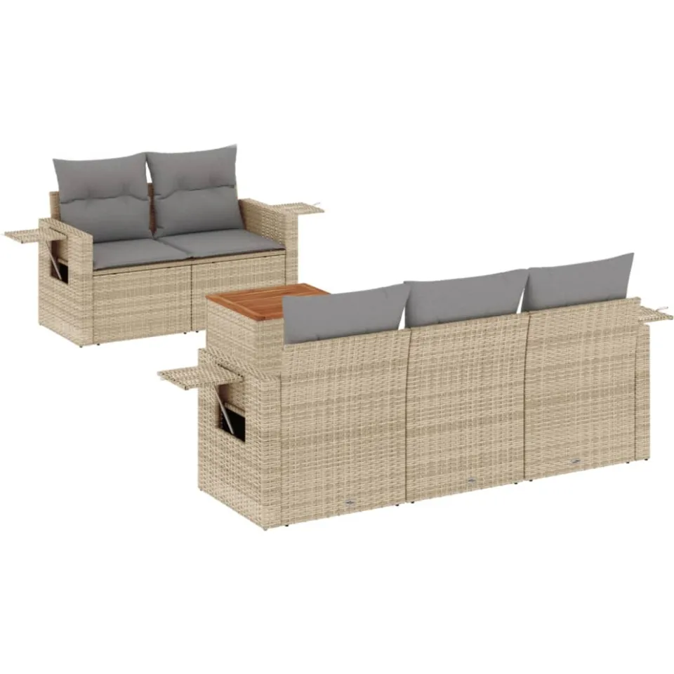 vidaXL 6-delige Loungeset met kussens poly rattan gemengd beige, foto 3